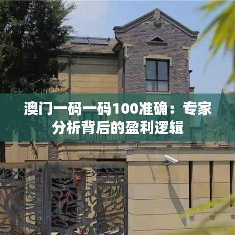 澳门一码一码100准确:专家分析背后的盈利逻辑