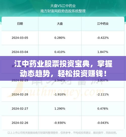 江中药业股票投资宝典,掌握动态趋势,轻松投资赚钱!